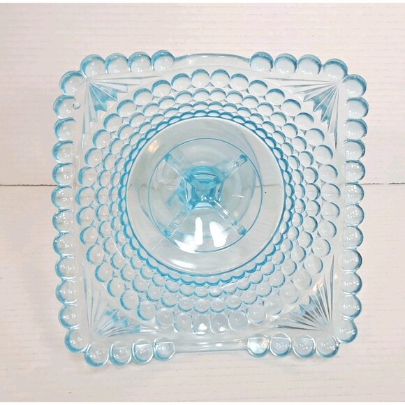 Thousand Eye Pattern Compote Candy Dish By The US Glass Co. 1880s Ice Blue Aqua - Picture 3 of 6
